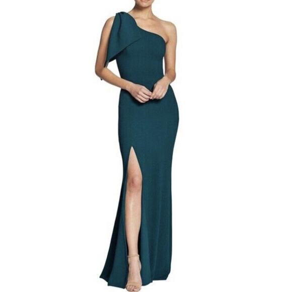 DRESS THE POPULATION Georgina One Shoulder Dress XXL Green Pine Bow Gown NWT - Picture 1 of 11